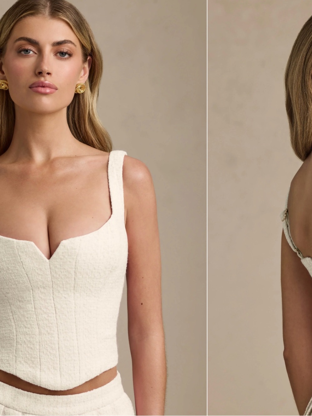Oh Polly Cream Textured Bustier Crop Top